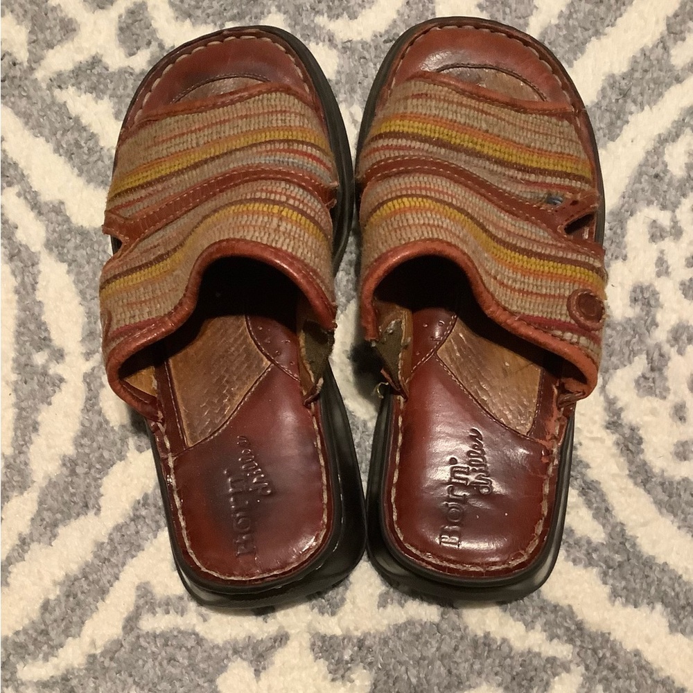 Well worn and well loved Boho slides by Born - Picture 3 of 4
